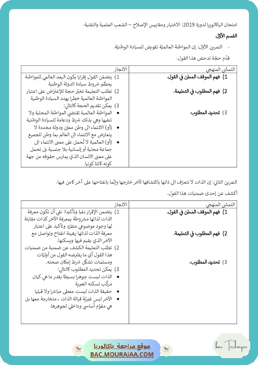 Corrigé principale philo Bac 2019 – Section technique